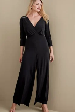 Soft Surroundings 3/4 Sleeve Penelope Jumpsuit Black