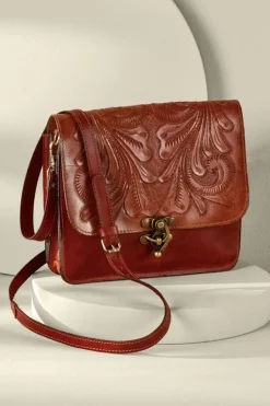 Outlet Soft Surroundings Ada Embossed Leather Bag Caramel