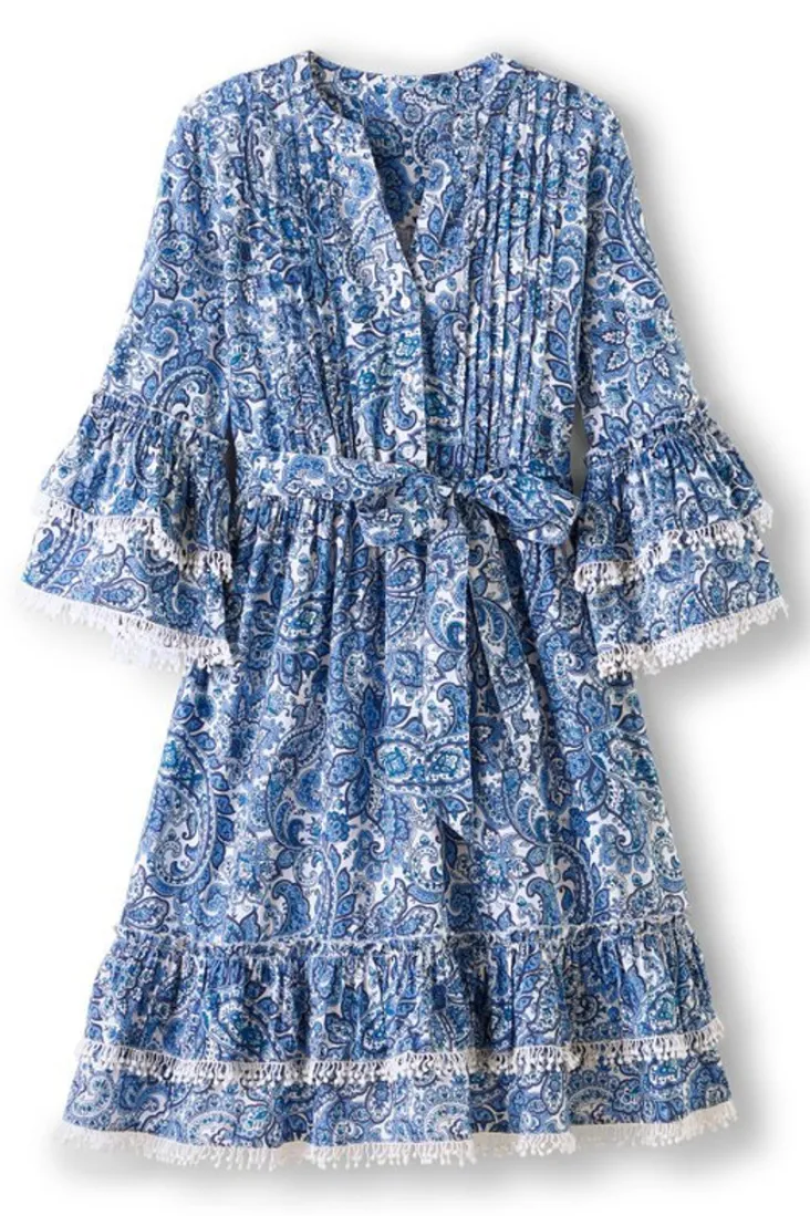 Sale Soft Surroundings Adeline Short Dress SpringPaisleyChambray