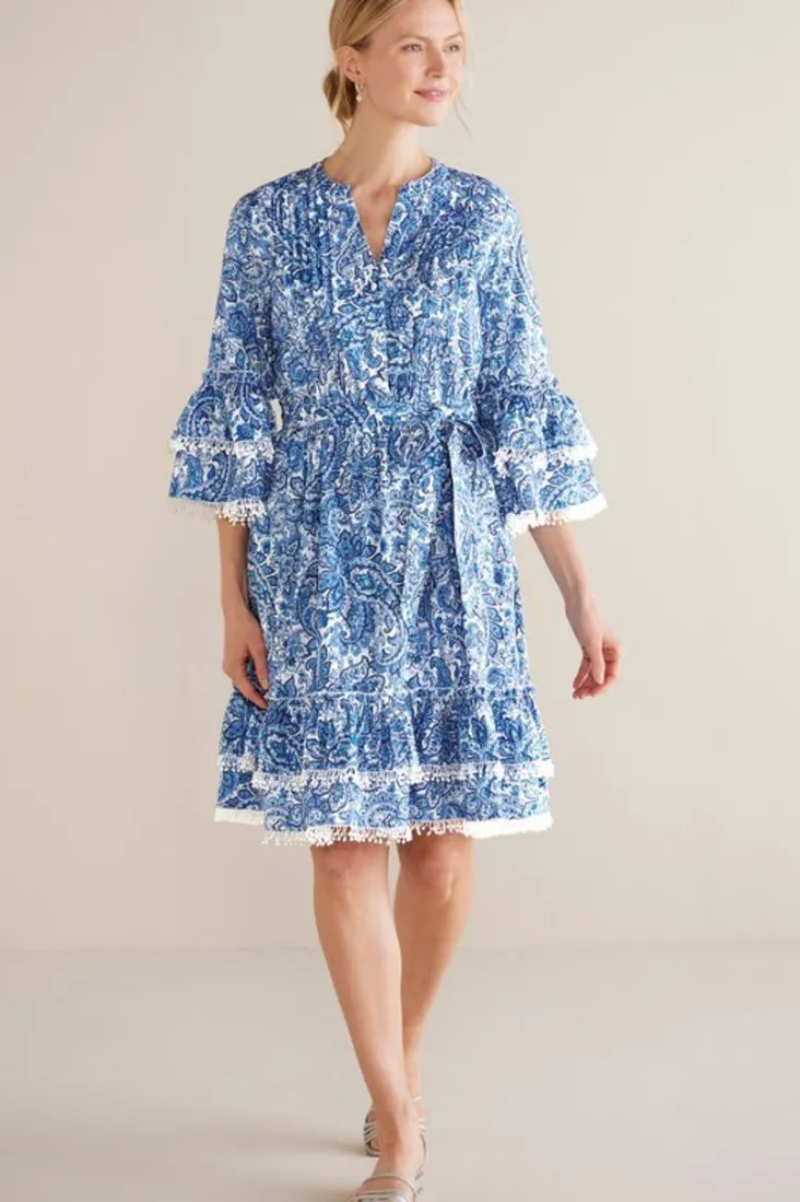 Sale Soft Surroundings Adeline Short Dress SpringPaisleyChambray