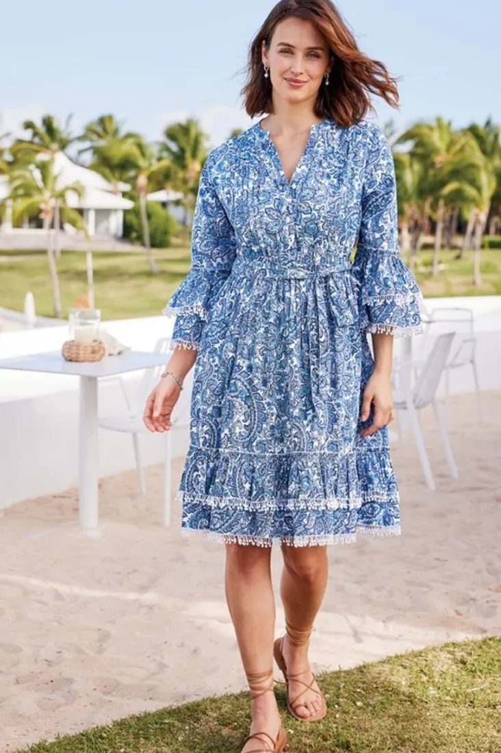 Sale Soft Surroundings Adeline Short Dress SpringPaisleyChambray