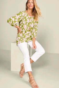 Soft Surroundings Ainsley Linen Blend Tunic InkBloomsGreen