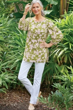Soft Surroundings Ainsley Linen Blend Tunic InkBloomsGreen