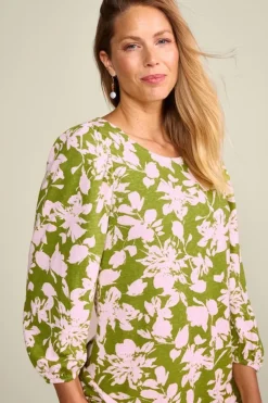 Soft Surroundings Ainsley Linen Blend Tunic InkBloomsGreen