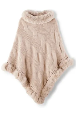 Soft Surroundings Alexi Cable Knit Poncho Oatmeal