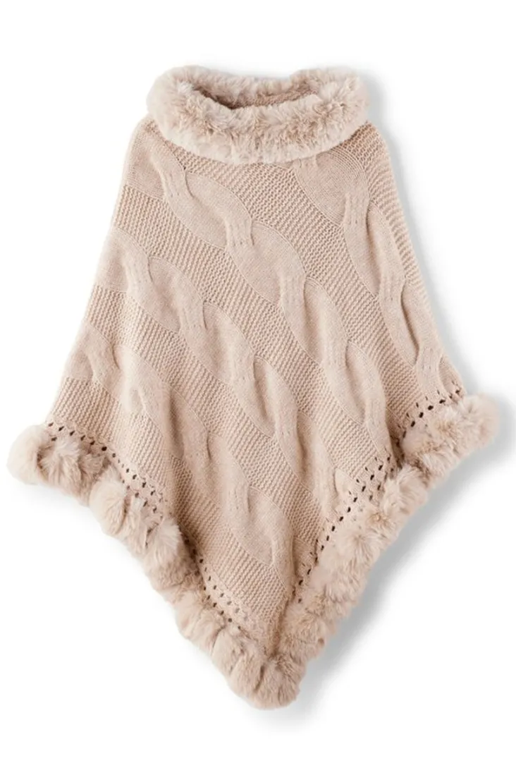 Soft Surroundings Alexi Cable Knit Poncho Oatmeal