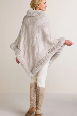 Soft Surroundings Alexi Cable Knit Poncho Oatmeal