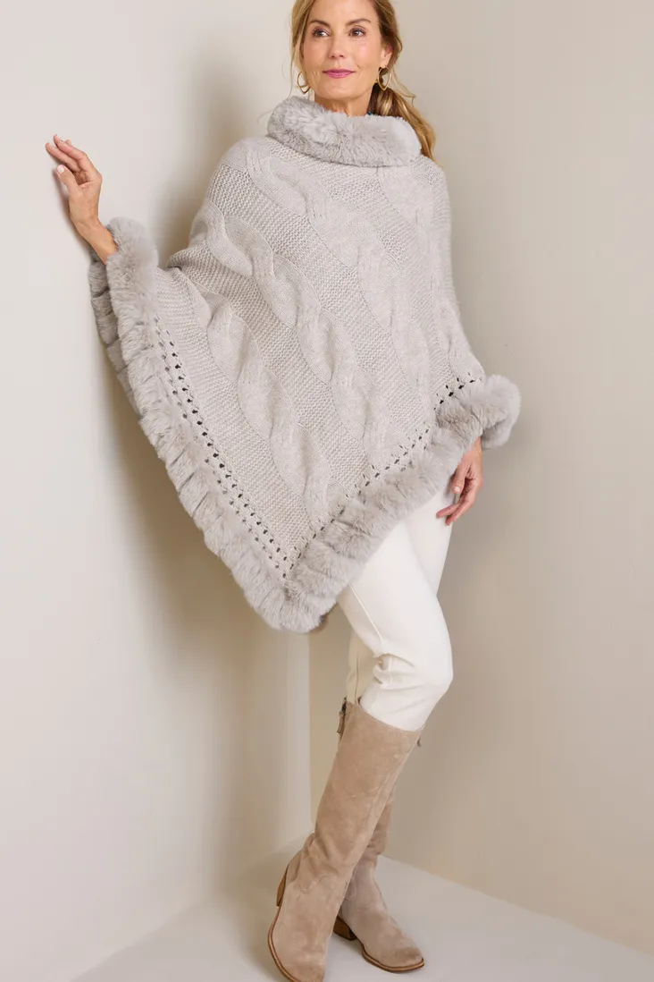 Soft Surroundings Alexi Cable Knit Poncho Oatmeal