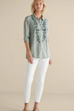 Sale Soft Surroundings Anisa Tunic GreenMilieuStripe