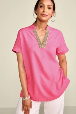Discount Soft Surroundings Annalise Linen Blend Tunic AzaleaPink