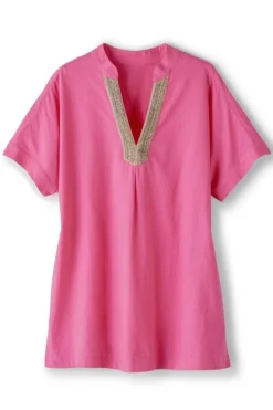 Discount Soft Surroundings Annalise Linen Blend Tunic AzaleaPink