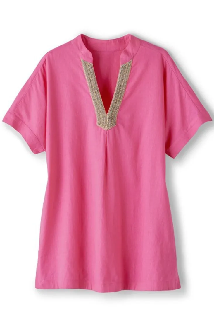 Discount Soft Surroundings Annalise Linen Blend Tunic AzaleaPink