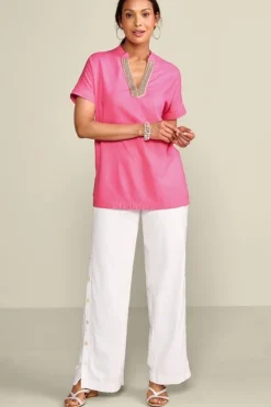 Discount Soft Surroundings Annalise Linen Blend Tunic AzaleaPink