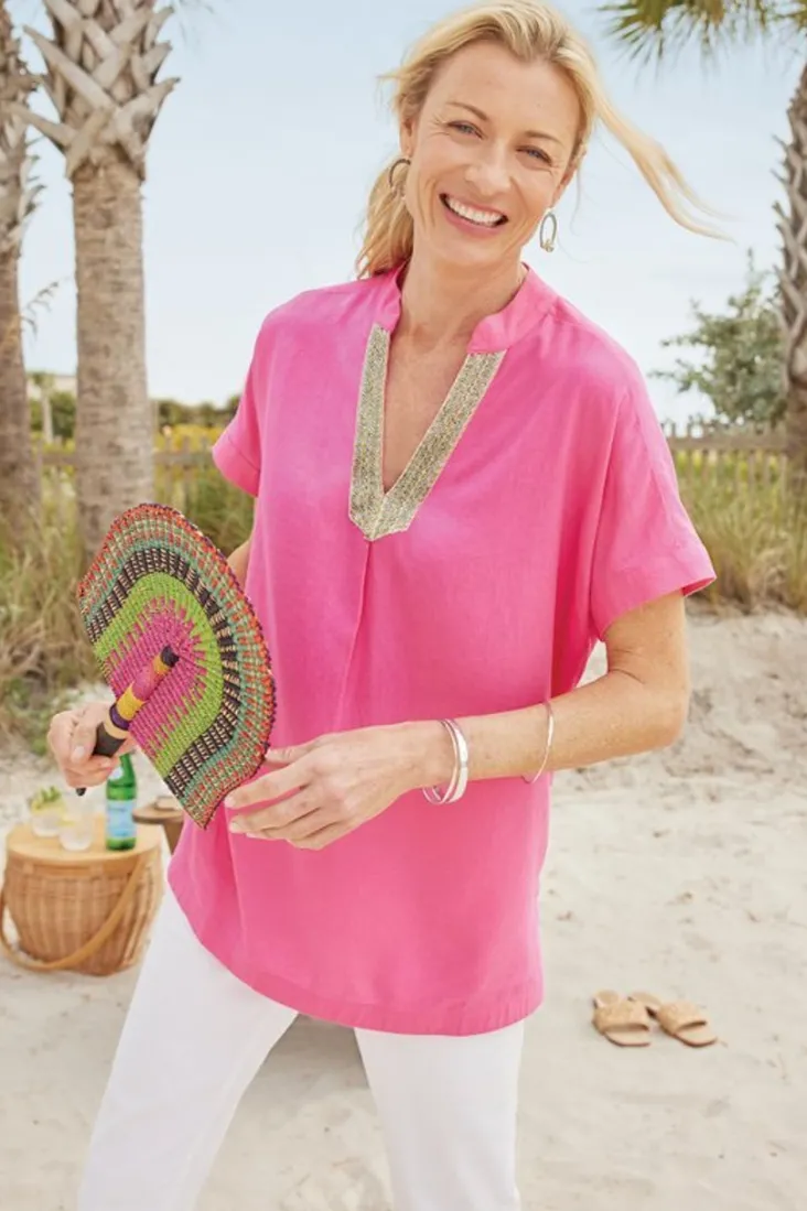 Discount Soft Surroundings Annalise Linen Blend Tunic AzaleaPink