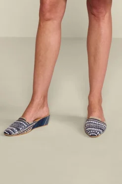 Clearance Soft Surroundings Arizona Stripe Wedge Slide Blue