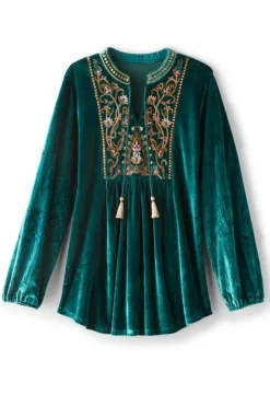 Sale Soft Surroundings Ashanti Embellished Velvet Tunic JuneBug