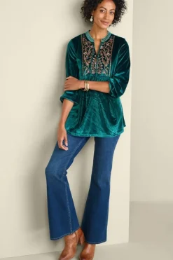 Sale Soft Surroundings Ashanti Embellished Velvet Tunic JuneBug
