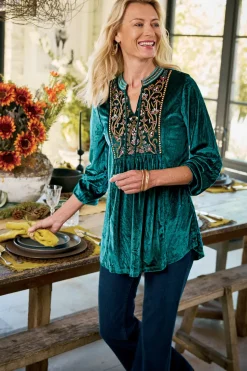 Sale Soft Surroundings Ashanti Embellished Velvet Tunic JuneBug