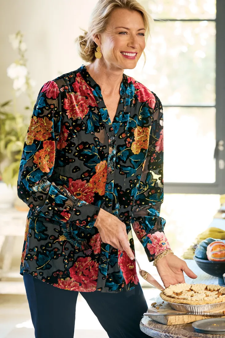 Soft Surroundings Autumn Velvet Tunic BlackMulti