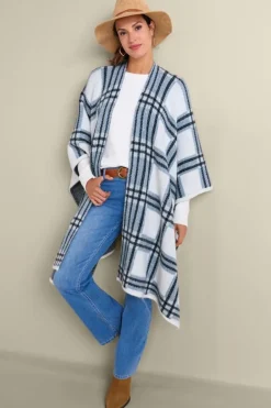 New Soft Surroundings Braunwyn Plaid Wrap BlueWindowpanePlaid