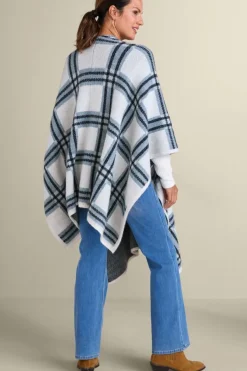 New Soft Surroundings Braunwyn Plaid Wrap BlueWindowpanePlaid
