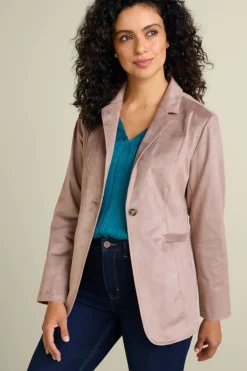 New Soft Surroundings Breck Faux Suede Blazer Stone