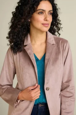 New Soft Surroundings Breck Faux Suede Blazer Stone