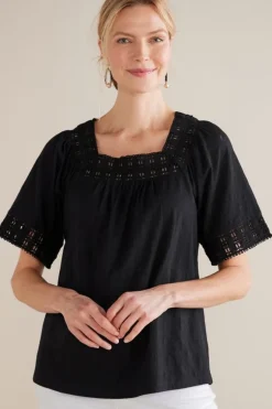 Clearance Soft Surroundings Brianna Crochet Knit Tee Black