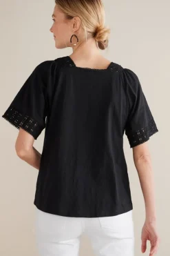Clearance Soft Surroundings Brianna Crochet Knit Tee Black