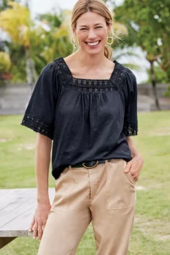 Clearance Soft Surroundings Brianna Crochet Knit Tee Black