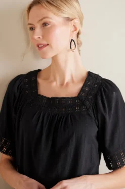 Clearance Soft Surroundings Brianna Crochet Knit Tee Black
