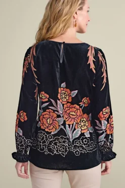 Online Soft Surroundings Brielle Velvet Top BlackMulti