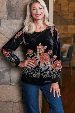 Online Soft Surroundings Brielle Velvet Top BlackMulti