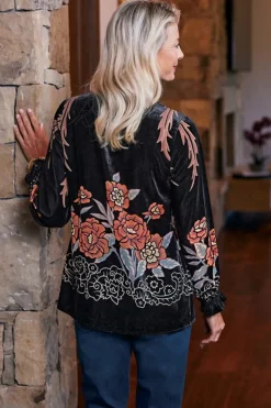 Online Soft Surroundings Brielle Velvet Top BlackMulti