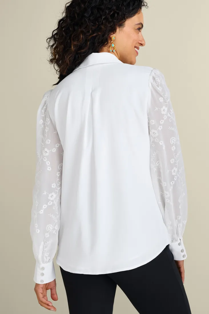 Best Soft Surroundings Calathea Embroidered Sleeve Shirt White