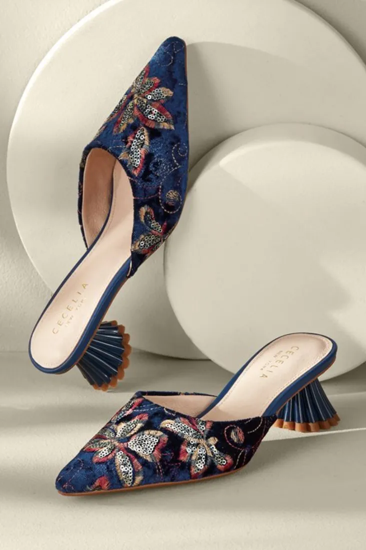 Clearance Soft Surroundings Cecelia Ny Melony Heel Slides NavySequin