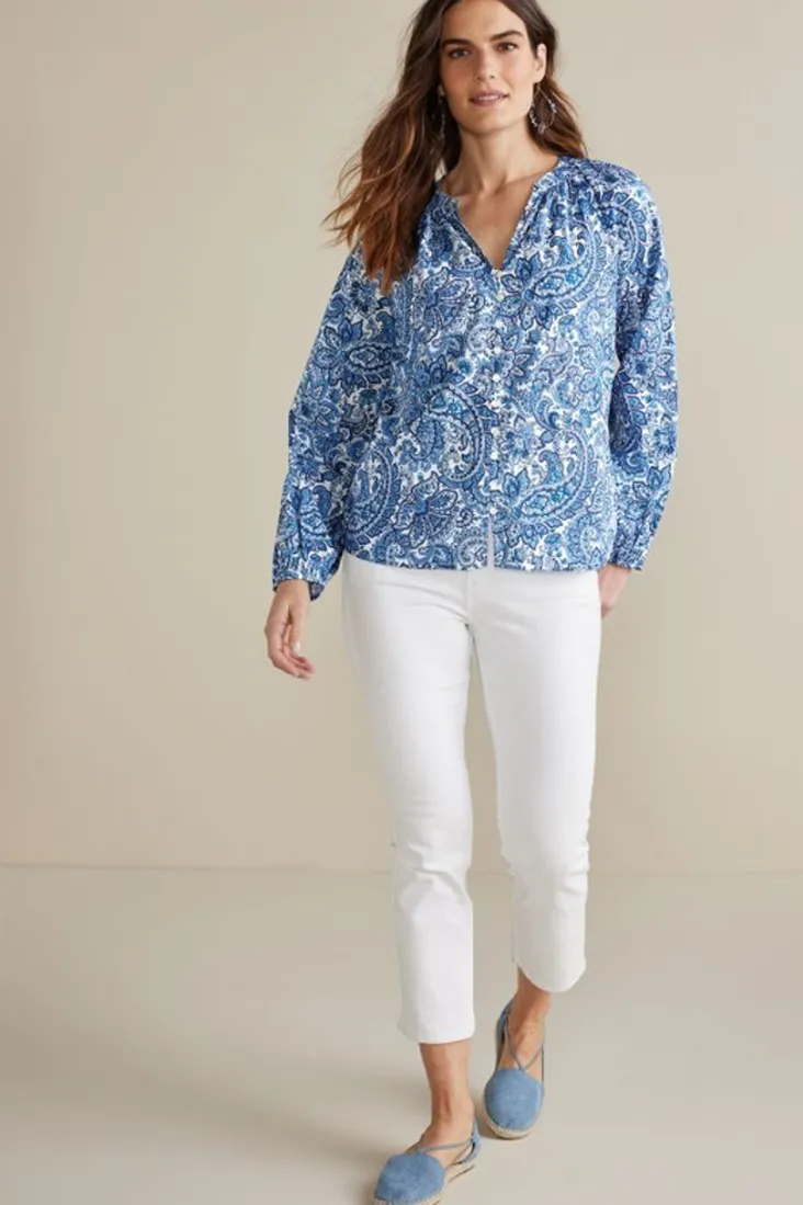 Discount Soft Surroundings Celia Top SpringPaisleyChambray