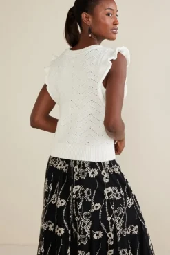 New Soft Surroundings Celina Flutter Sleeve Sweater IvoryPearl