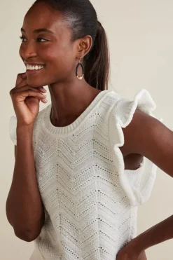 New Soft Surroundings Celina Flutter Sleeve Sweater IvoryPearl