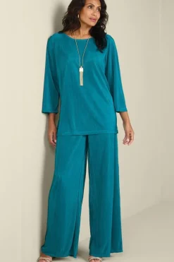 Sale Soft Surroundings Cella Plisse Wide Leg Pants DeepLagoon