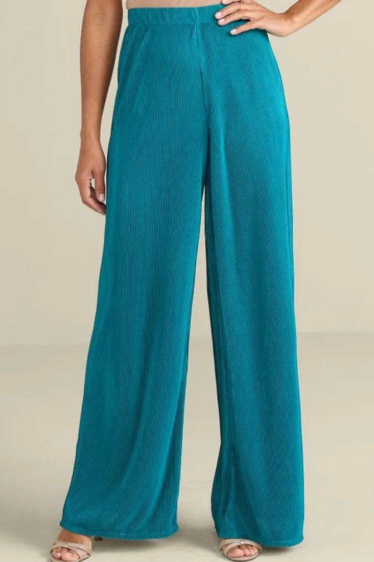 Sale Soft Surroundings Cella Plisse Wide Leg Pants DeepLagoon