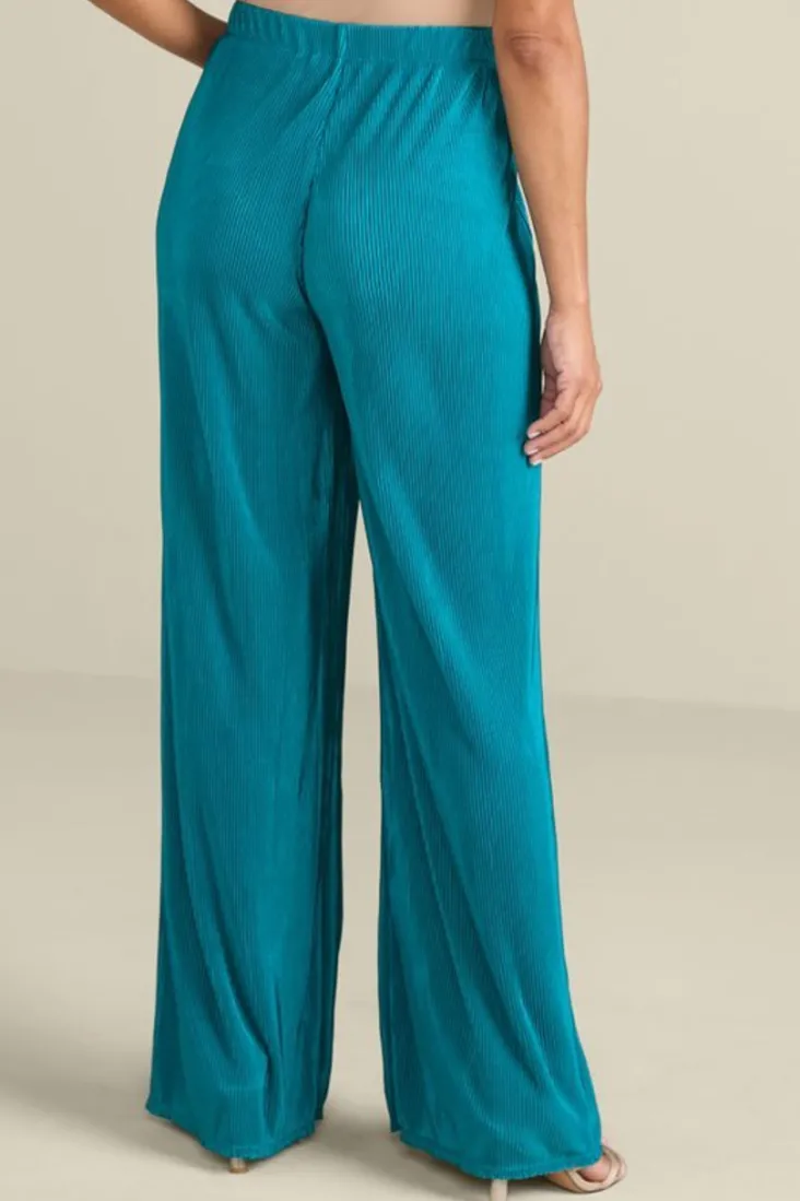 Sale Soft Surroundings Cella Plisse Wide Leg Pants DeepLagoon