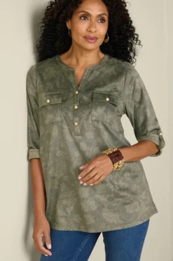 Online Soft Surroundings Charine Faux Suede Tunic FloralScarfGreen