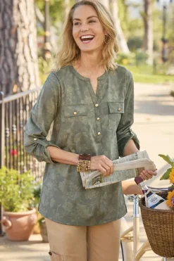 Online Soft Surroundings Charine Faux Suede Tunic FloralScarfGreen