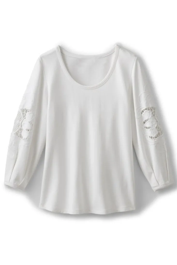 Discount Soft Surroundings Charmaine Embroidered French Terry Top BuffYellow