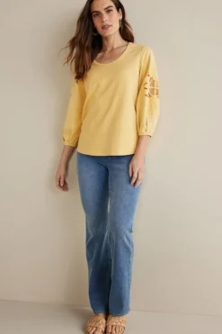 Discount Soft Surroundings Charmaine Embroidered French Terry Top BuffYellow