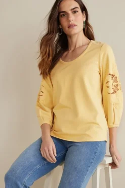 Discount Soft Surroundings Charmaine Embroidered French Terry Top BuffYellow