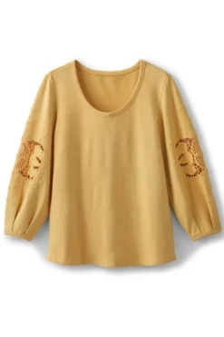 Discount Soft Surroundings Charmaine Embroidered French Terry Top BuffYellow