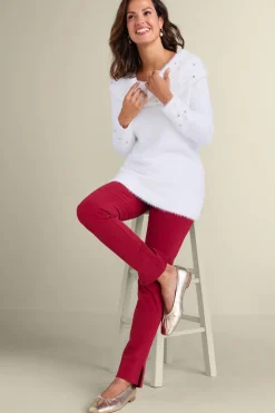 New Soft Surroundings Christina Embellished Cowl Neck Sweater Tunic IvoryPearl