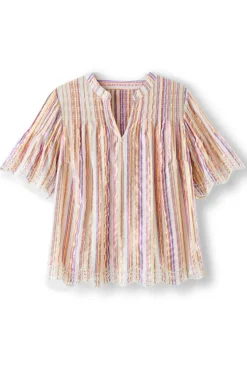 Soft Surroundings Ciel Metallic Stripe Eyelet Top MultiMetallicStripe